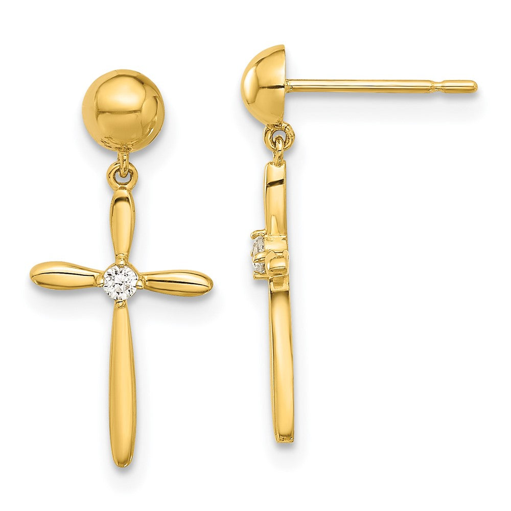 14k Madi K Polished CZ Cross Post Dangle Earrings (0.98 grams)