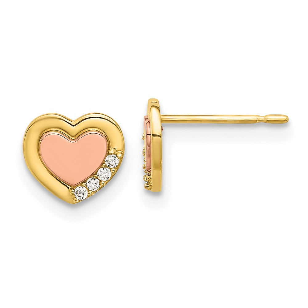 14k Madi K Two-tone Polished CZ Heart Post Earrings (0.76 grams)