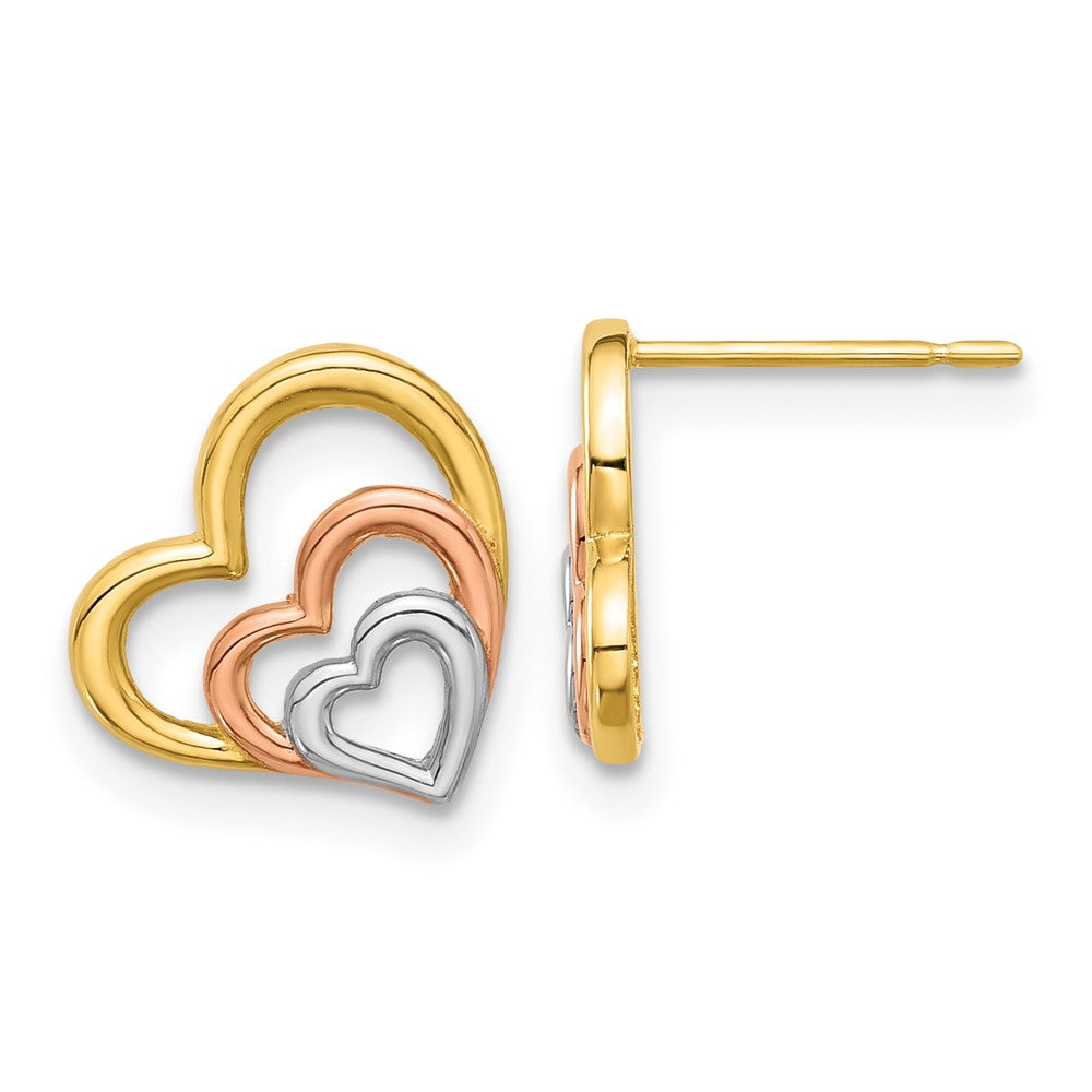 14k Madi K with Rose and White Rhodium Polished Heart Post Earrings (1.36 grams)