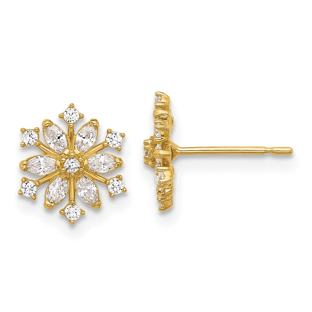 14k Madi K Polished CZ Snowflake Post Earrings (1.07 grams)