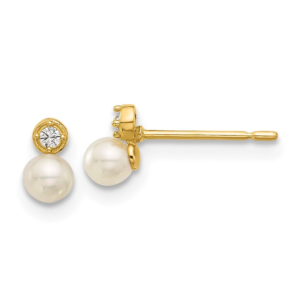 14k Madi K Polished CZ and Freshwater Cultured Pearl Post Earrings (0.51 grams)
