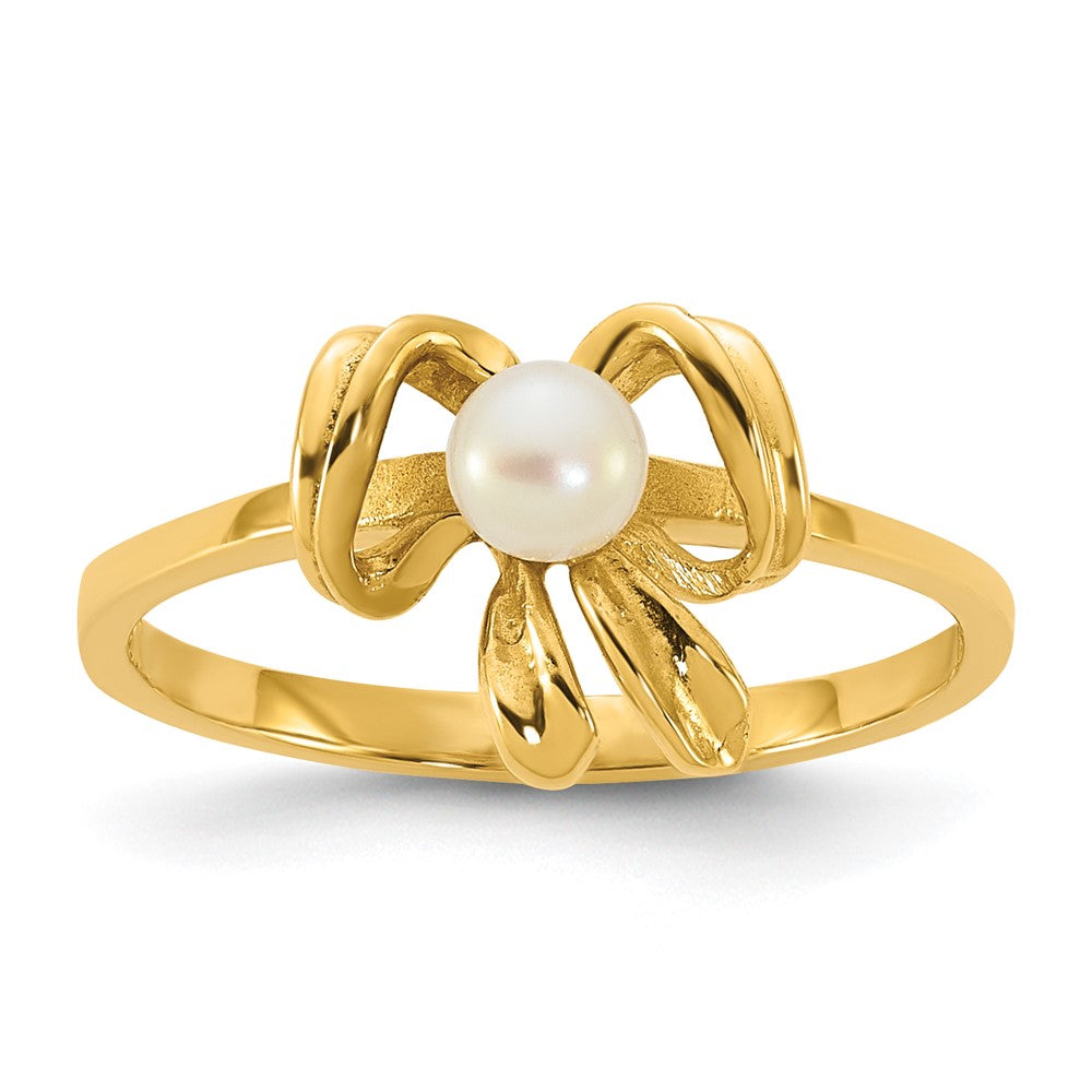 14k Madi K 3-4mm White Button Freshwater Cultured Pearl Bow Children's Ring (1.31 grams)