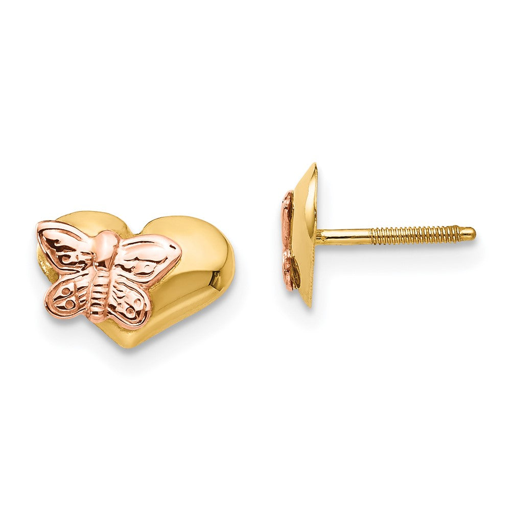 14k Madi K Polished & Rhodium Butterfly Heart Screwback Earrings (0.34 grams)