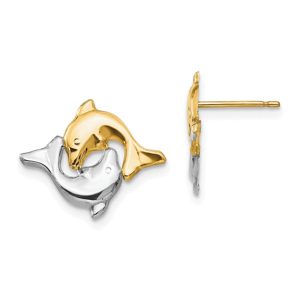 14k Madi K w/Rhodium Dolphin Post Earrings (0.34 grams)