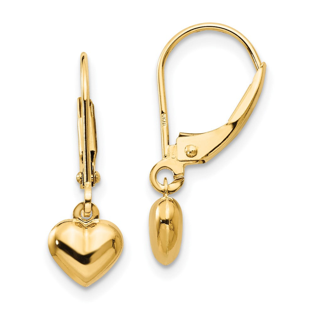 14k Madi K Puffed Polished Heart Drop Leverback Earrings (0.59 grams)