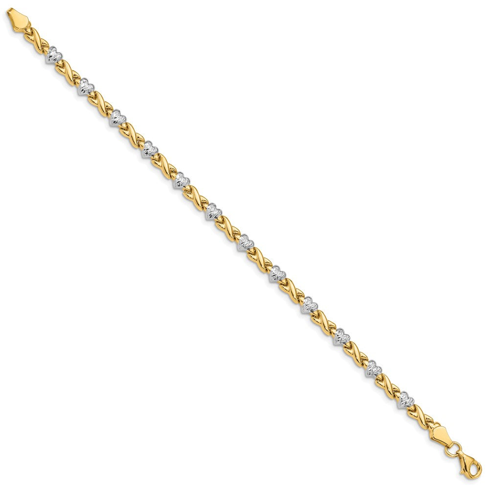 14k Yellow & Rhodium 4 mm  Polished Heart and X Bracelet (3.89 grams)