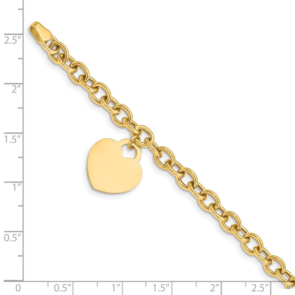 14k Yellow Gold 15 mm Heart Charm Hollow Bracelet (5.36 grams)