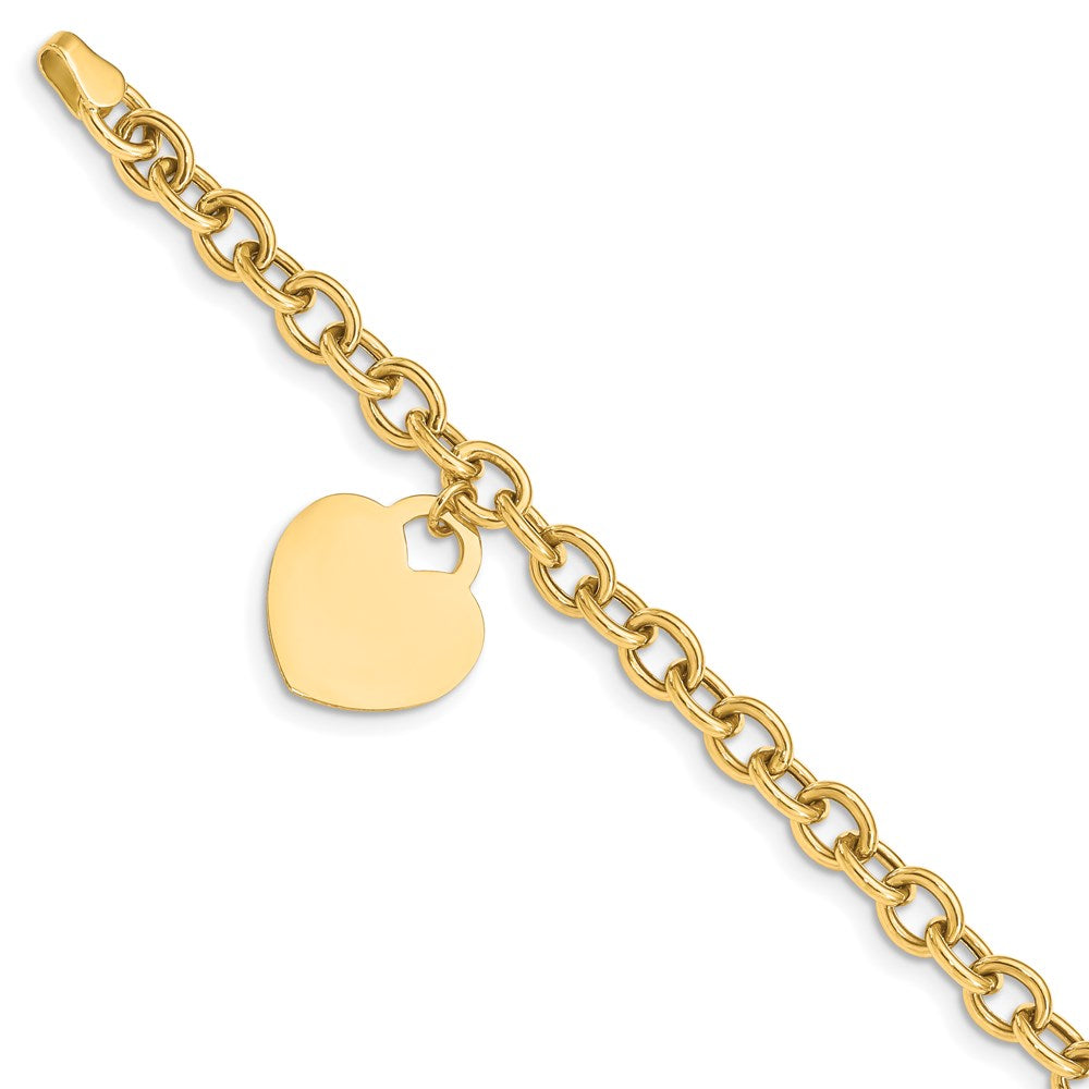 14k Yellow Gold 15 mm Heart Charm Hollow Bracelet (5.36 grams)