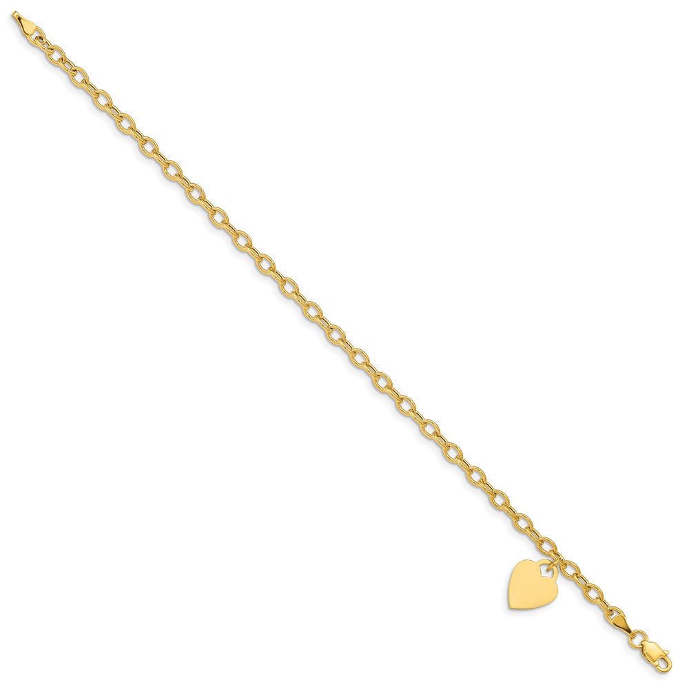 14k Yellow Gold 10.5 mm Dangle Heart Bracelet (2.36 grams)