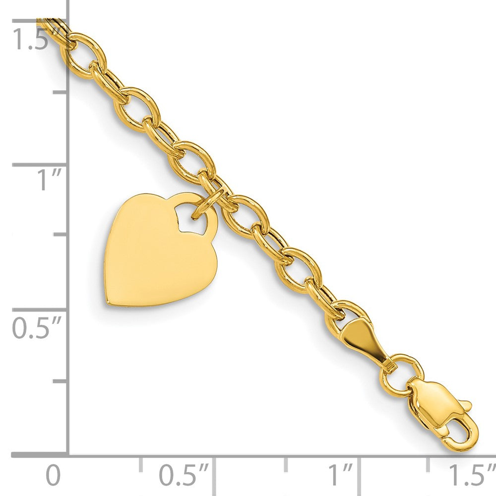 14k Yellow Gold 10.5 mm Dangle Heart Bracelet (2.36 grams)