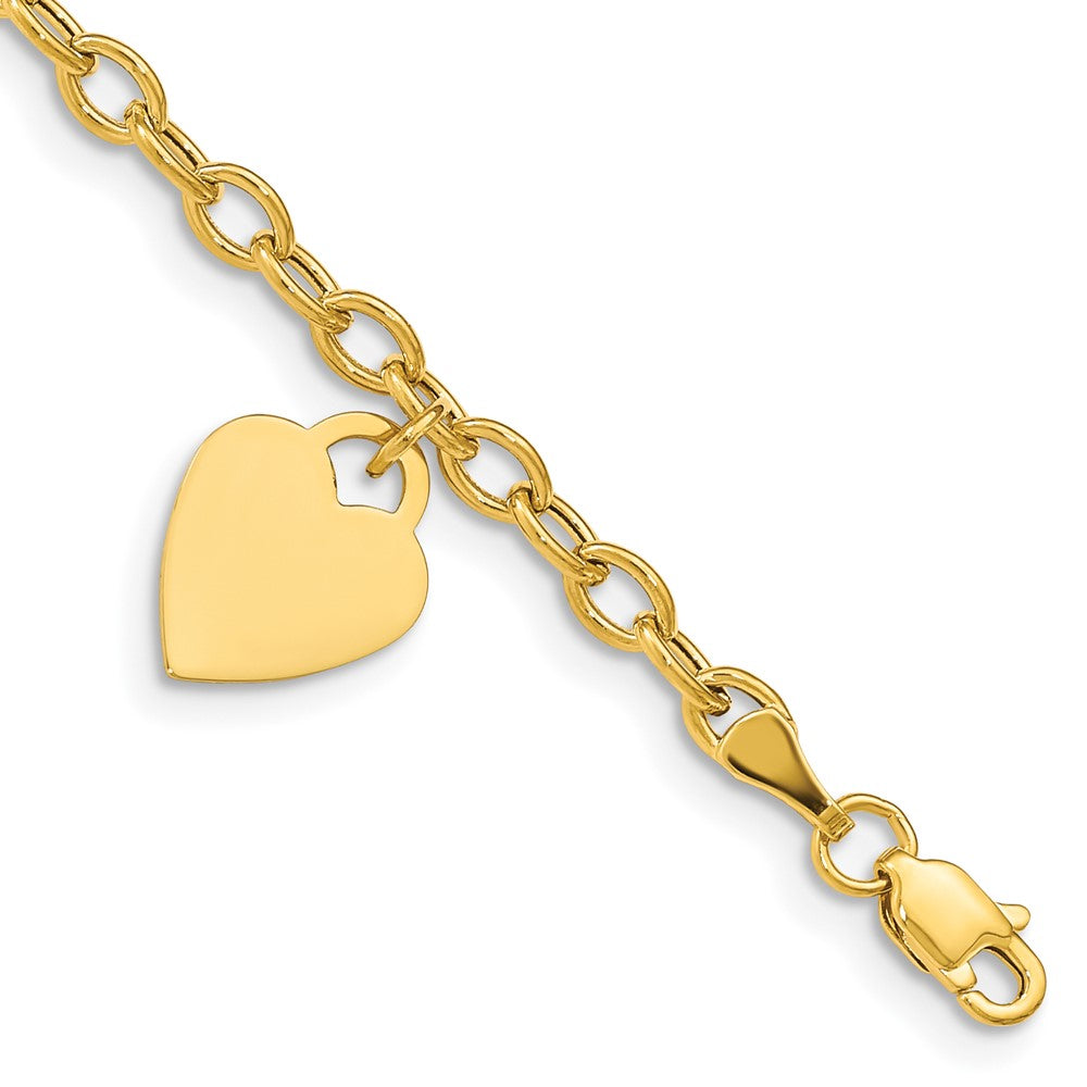 14k Yellow Gold 14 mm Dangle Heart Child's Bracelet (2.03 grams)