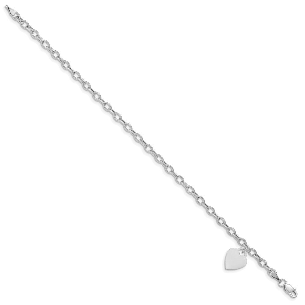 14k White Gold 10.5 mm Dangle Heart Bracelet (2.34 grams)