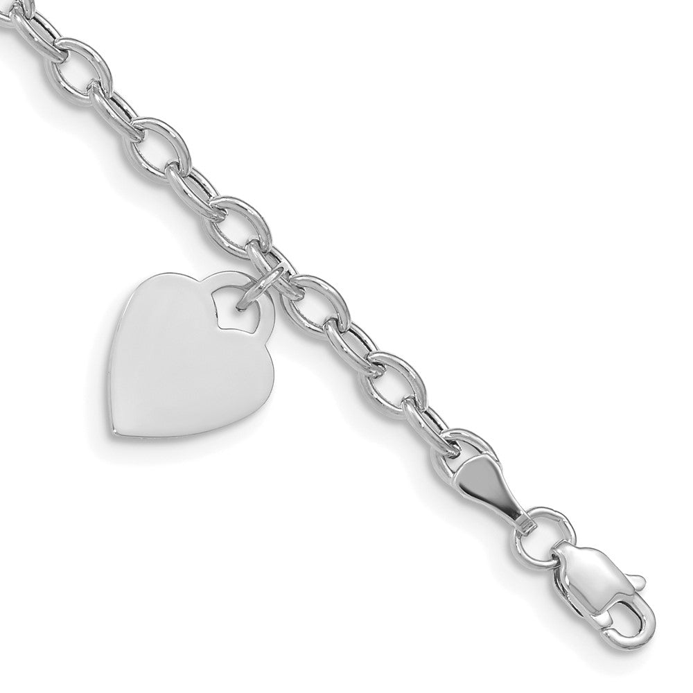 14k White Gold 10.5 mm Dangle Heart Bracelet (2.34 grams)