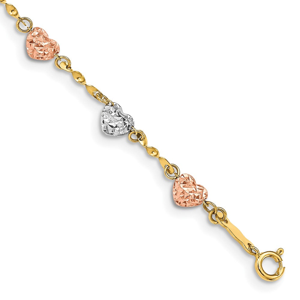 14k Tri-color Puff Heart Bracelet (1.31 grams)