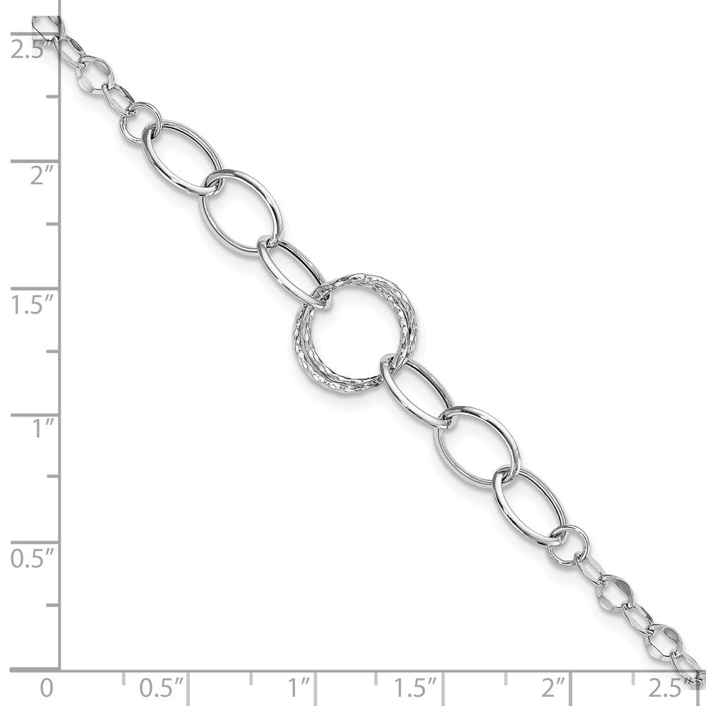 14k White Gold 12 mm Polished Textured Fancy Link Bracelet (1.7 grams)