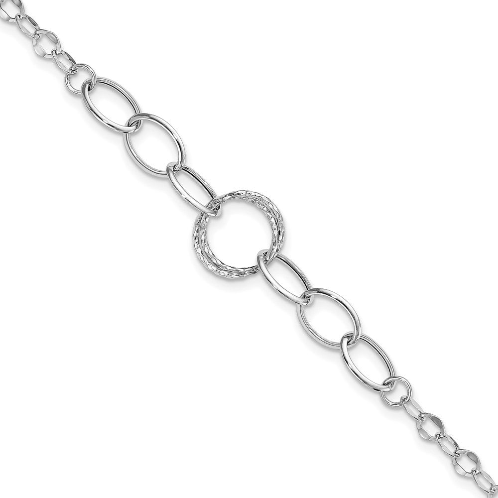 14k White Gold 12 mm Polished Textured Fancy Link Bracelet (1.7 grams)