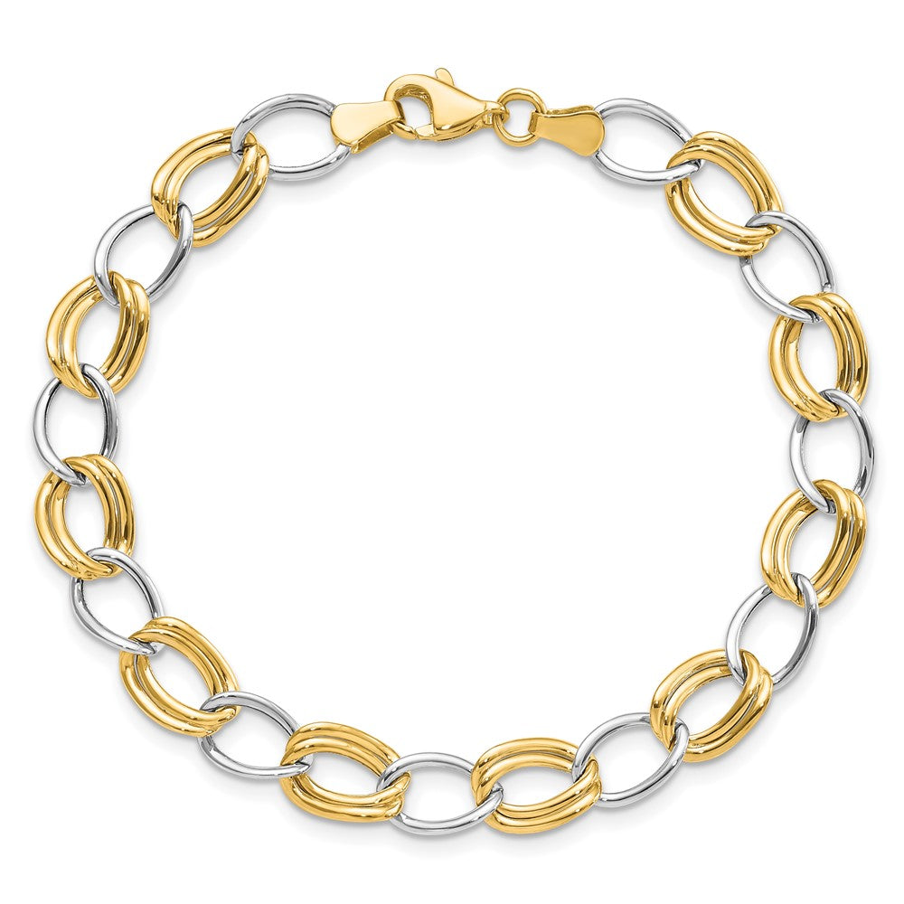 14k Two-tone 8 mm Polished Open Link Bracelet (3.78 grams)