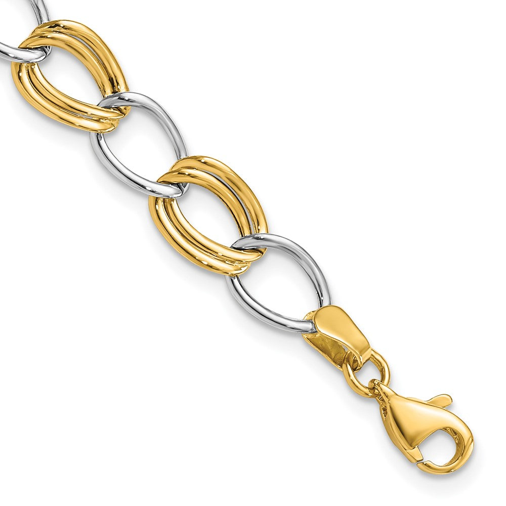 14k Two-tone 8 mm Polished Open Link Bracelet (3.78 grams)