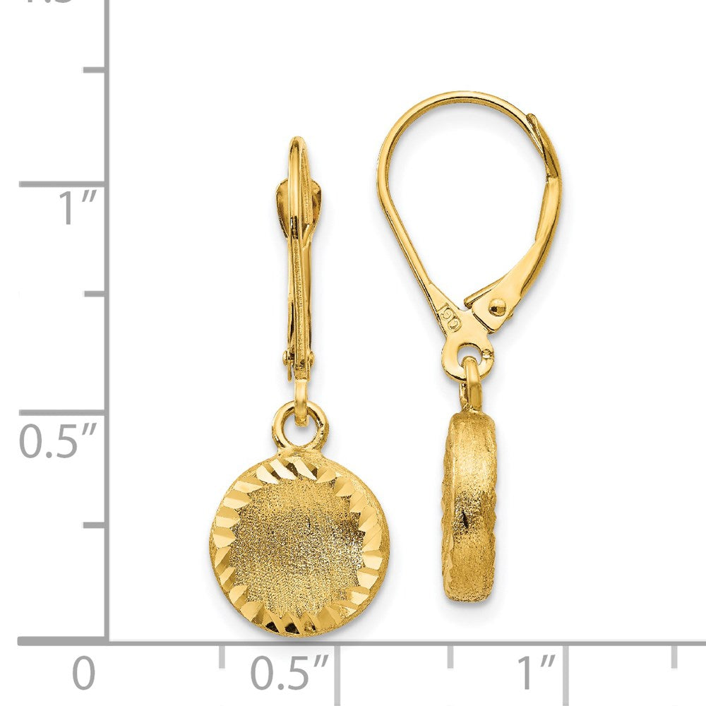 14k Yellow Gold 10 mm Brushed and Polished Diamond-cut Circle Leverback Earrings (2.13 grams)