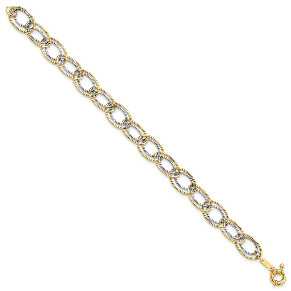 14k Two-tone 11 mm Two Tone Fancy Oval Link Bracelet (4.44 grams)