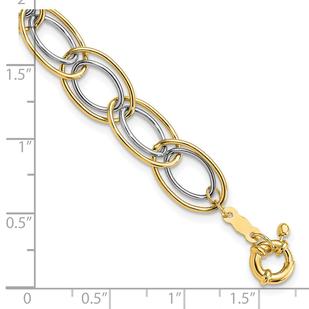 14k Two-tone 11 mm Two Tone Fancy Oval Link Bracelet (4.44 grams)