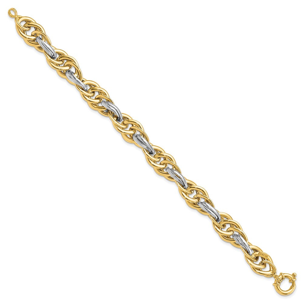 14k Two-tone 11.5 mm Polished Fancy Link Bracelet (10.05 grams)