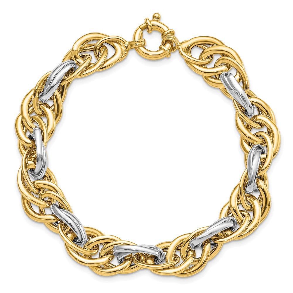 14k Two-tone 11.5 mm Polished Fancy Link Bracelet (10.05 grams)