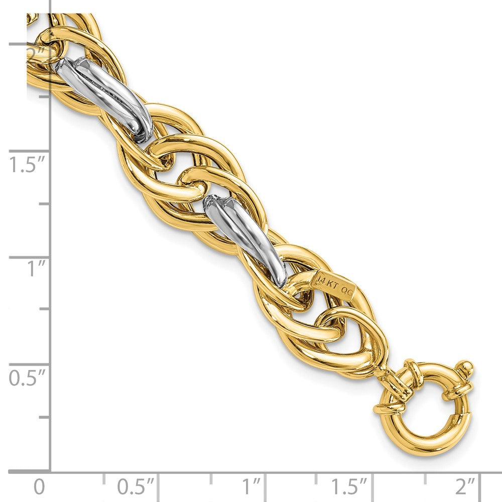 14k Two-tone 11.5 mm Polished Fancy Link Bracelet (10.05 grams)