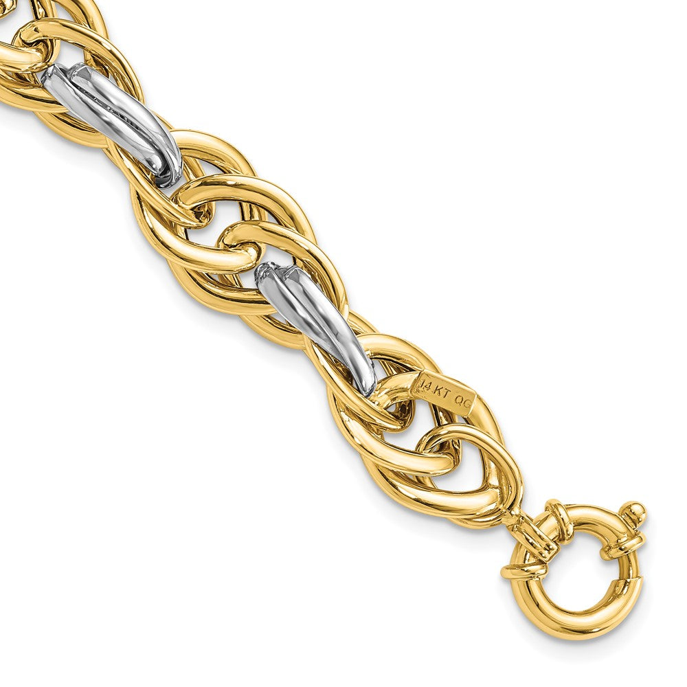 14k Two-tone 11.5 mm Polished Fancy Link Bracelet (10.05 grams)