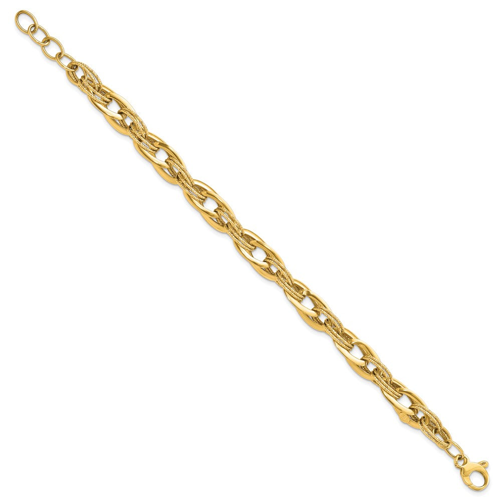 14k Yellow Gold 8.2 mm Polished and Textured Fancy Link in Bracelet (6.82 grams)