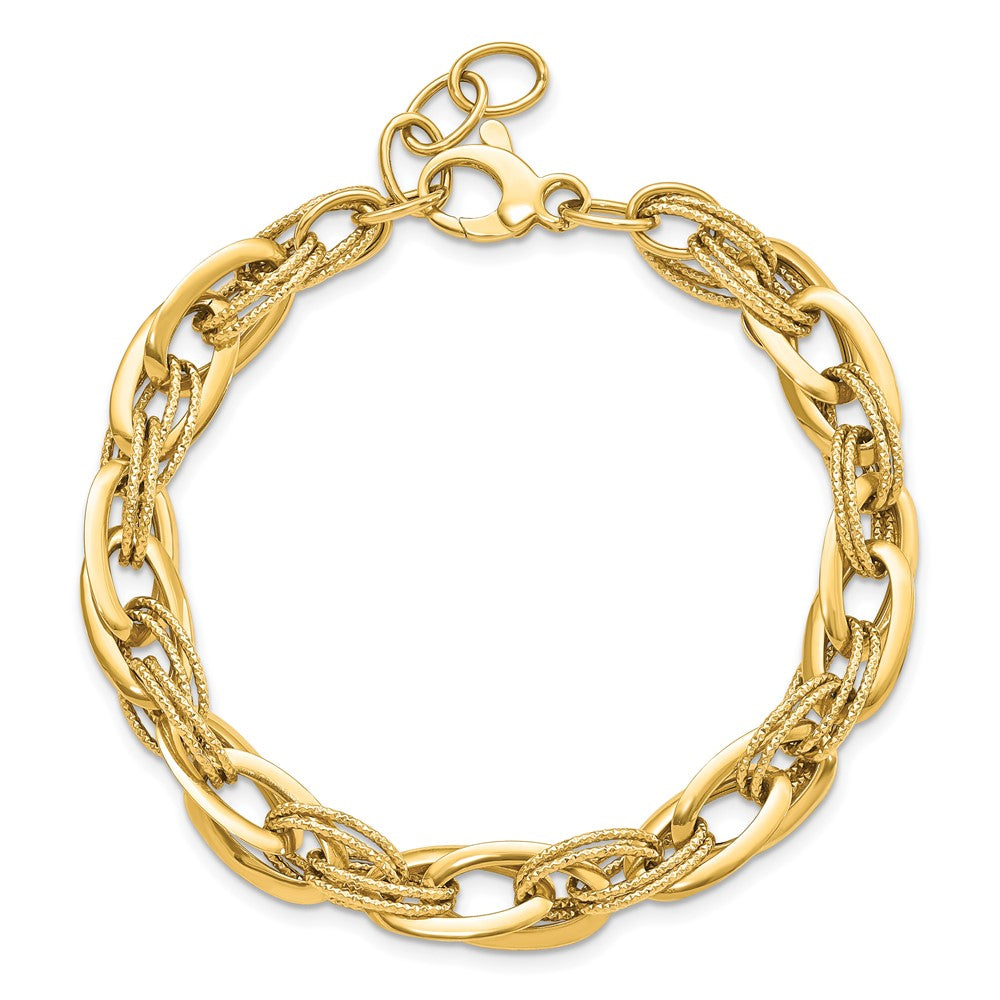 14k Yellow Gold 8.2 mm Polished and Textured Fancy Link in Bracelet (6.82 grams)