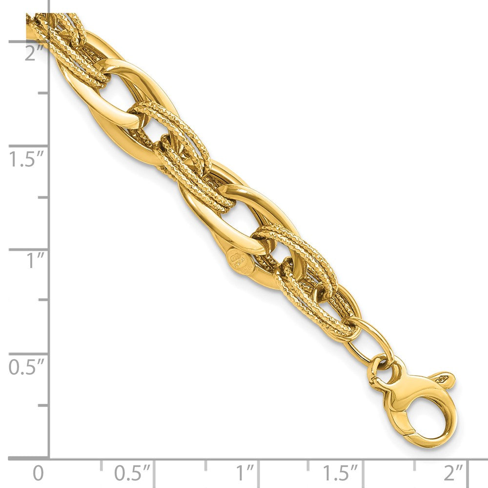 14k Yellow Gold 8.2 mm Polished and Textured Fancy Link in Bracelet (6.82 grams)