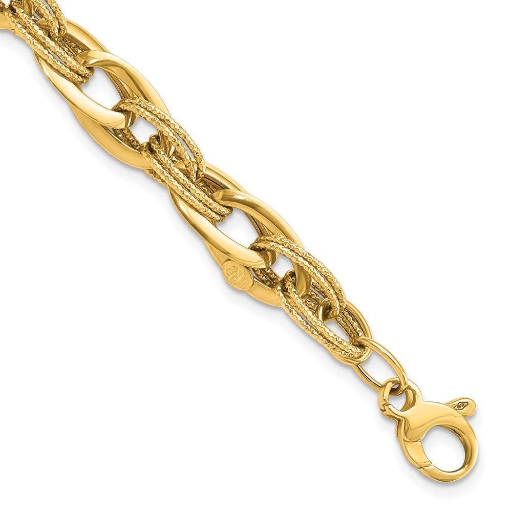 14k Yellow Gold 8.2 mm Polished and Textured Fancy Link in Bracelet (6.82 grams)