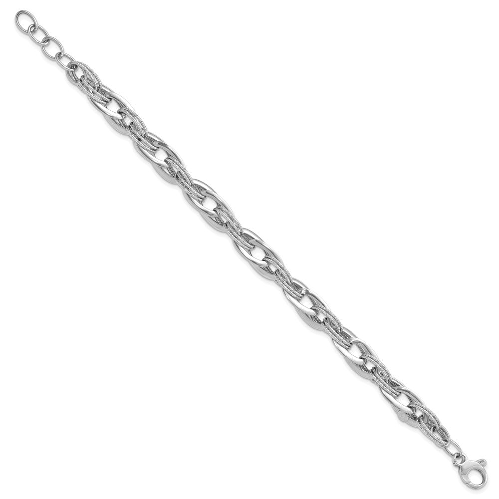 14k White Gold 8.2 mm Polished and Textured Fancy Link in Bracelet (6.94 grams)