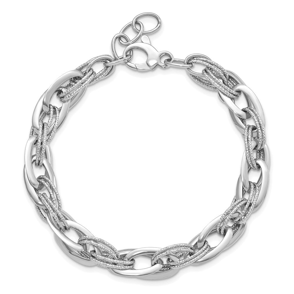14k White Gold 8.2 mm Polished and Textured Fancy Link in Bracelet (6.94 grams)