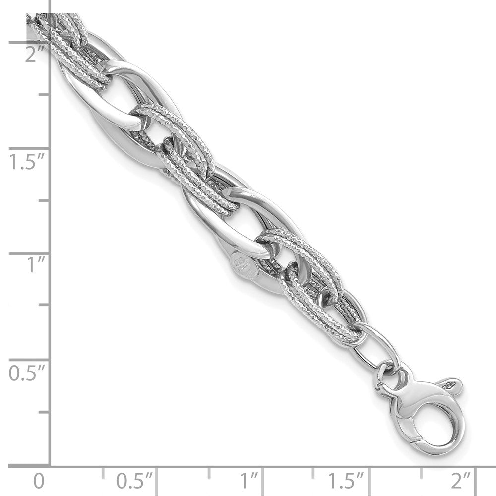 14k White Gold 8.2 mm Polished and Textured Fancy Link in Bracelet (6.94 grams)