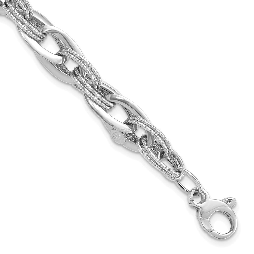 14k White Gold 8.2 mm Polished and Textured Fancy Link in Bracelet (6.94 grams)