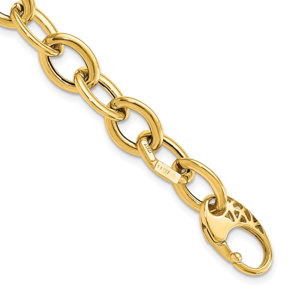 14k Yellow Gold 9.3 mm Polished Fancy Oval Link Bracelet (6.39 grams)