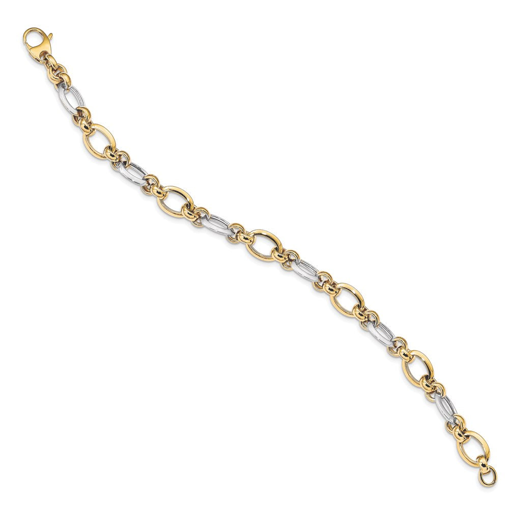 14k Two-tone 8.2 mm Polsihed Fancy Link Bracelet (4.67 grams)