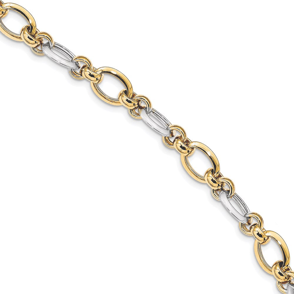 14k Two-tone 8.2 mm Polsihed Fancy Link Bracelet (4.67 grams)
