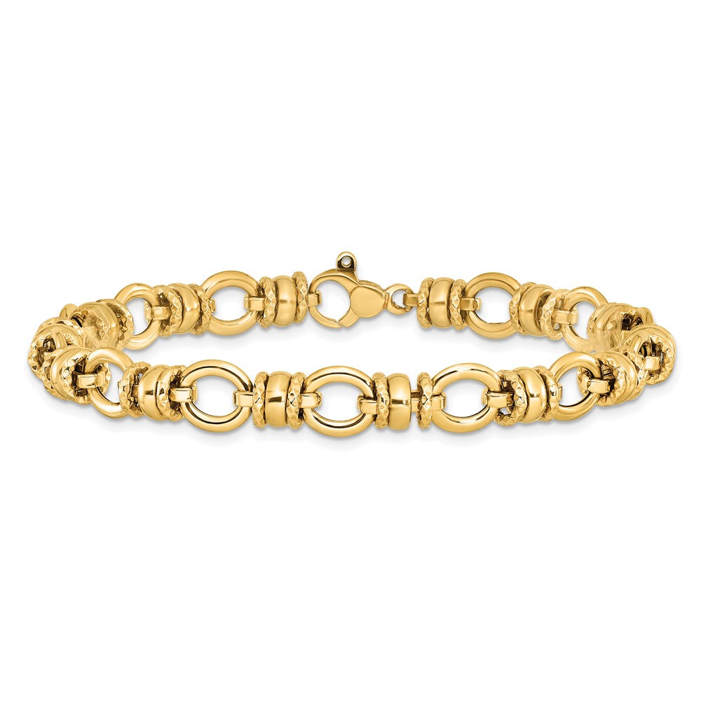 14k Yellow Gold 8 mm Polished and Textured Fancy Link Bracelet (6.13 grams)