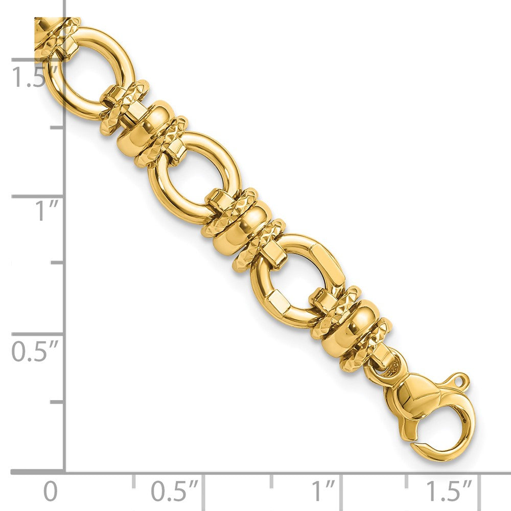 14k Yellow Gold 8 mm Polished and Textured Fancy Link Bracelet (6.13 grams)