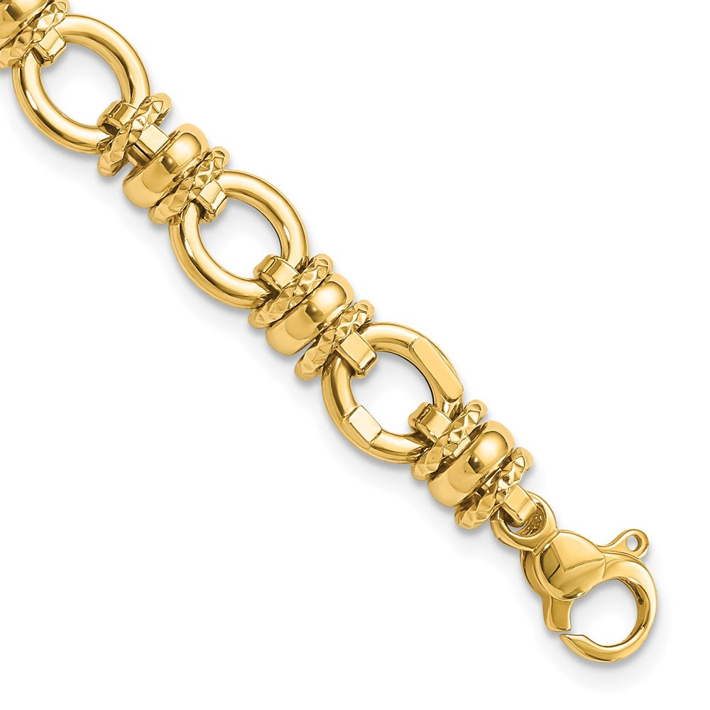 14k Yellow Gold 8 mm Polished and Textured Fancy Link Bracelet (6.13 grams)