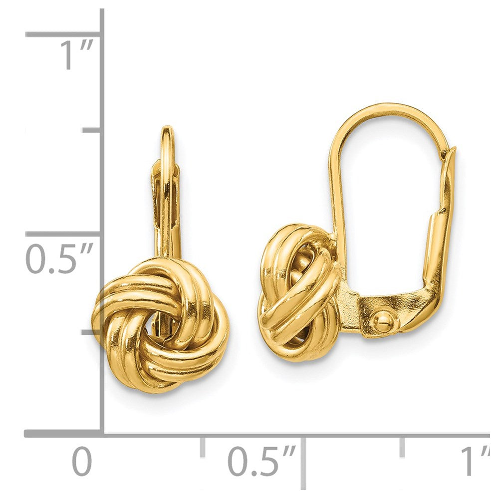 14k Yellow Gold 9 mm Polished Love Knot Leverback Earrings (1.43 grams)