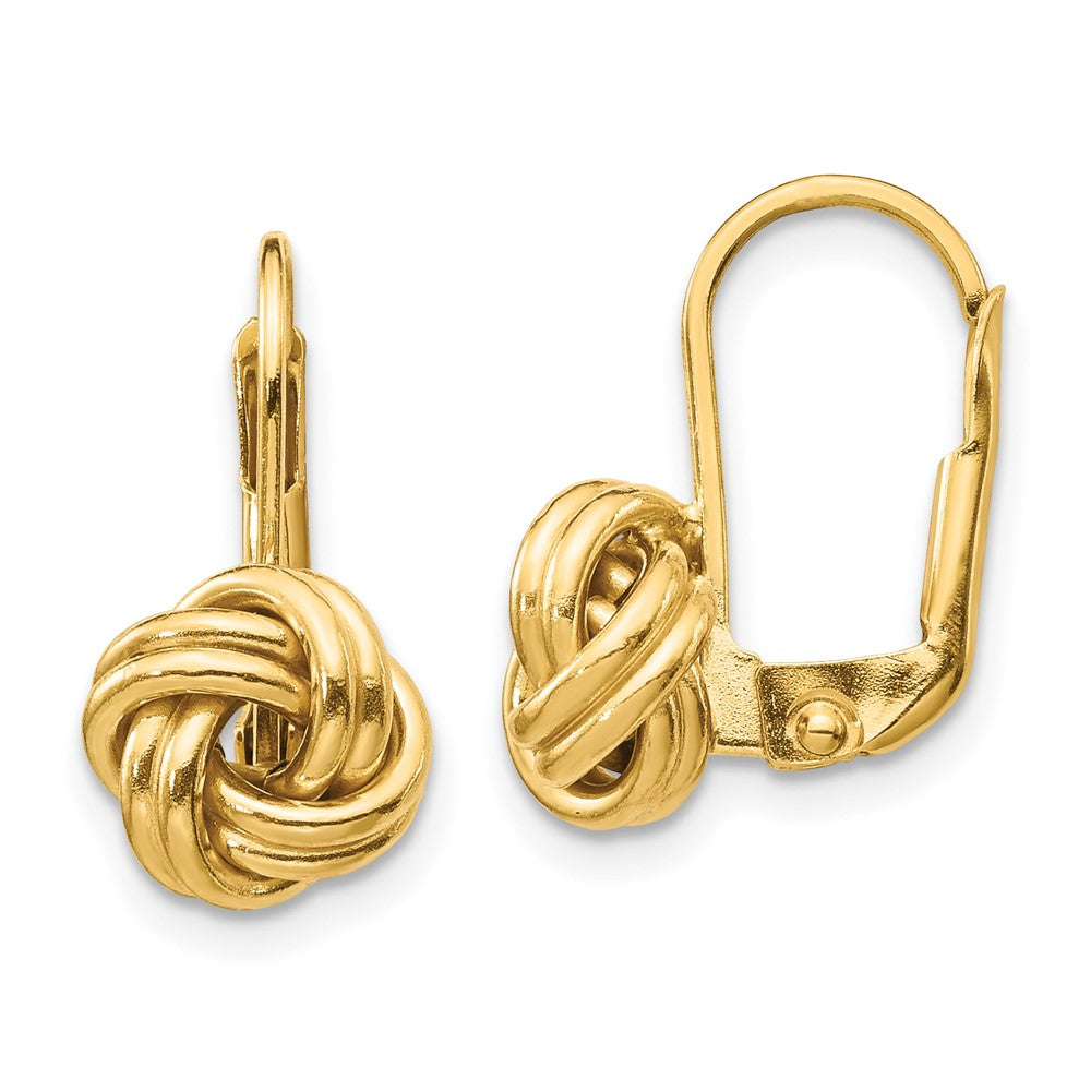 14k Yellow Gold 9 mm Polished Love Knot Leverback Earrings (1.43 grams)