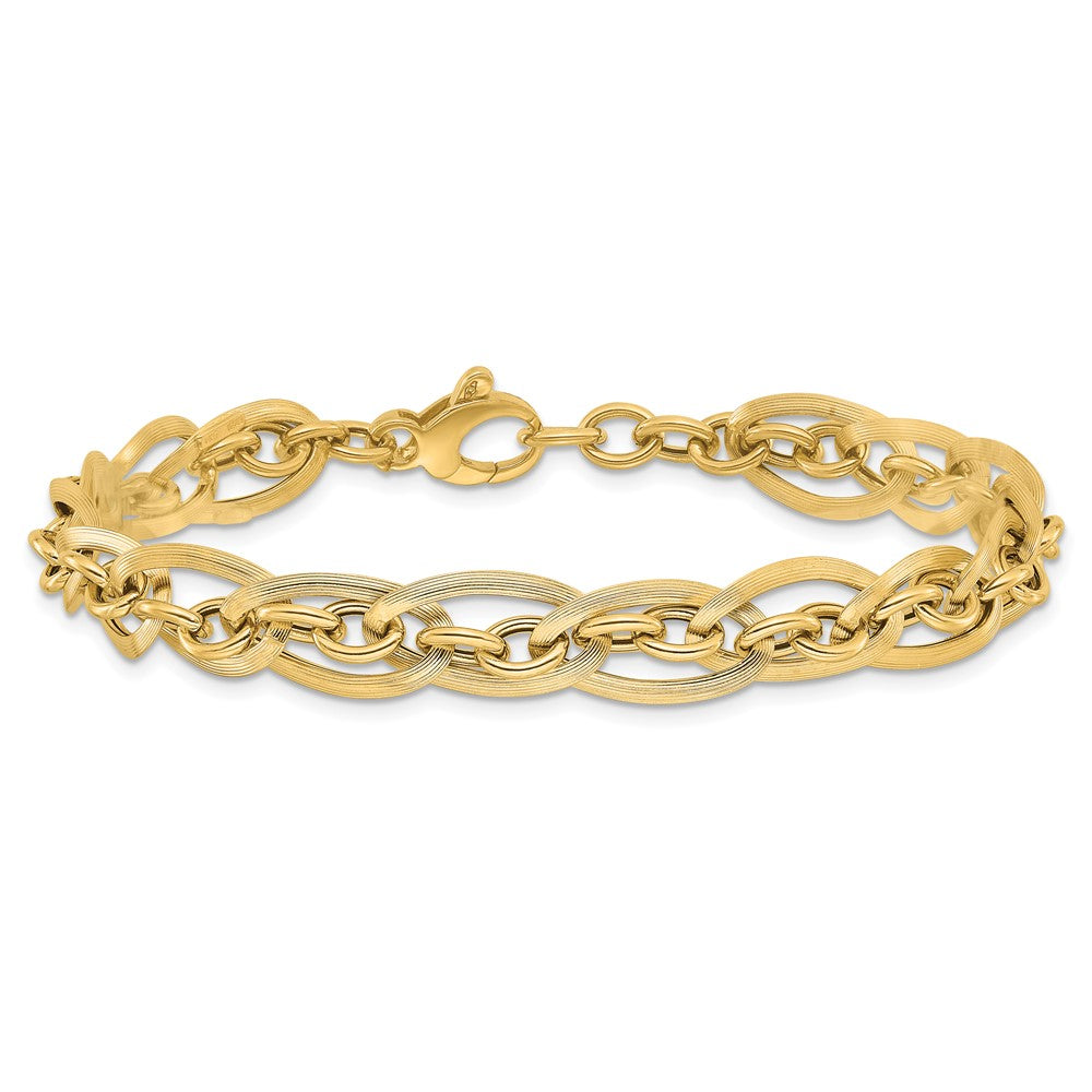 14k Yellow Gold 8 mm  Polished and Grooved w/ .5 in ext. Fancy Link Bracelet (5.56 grams)