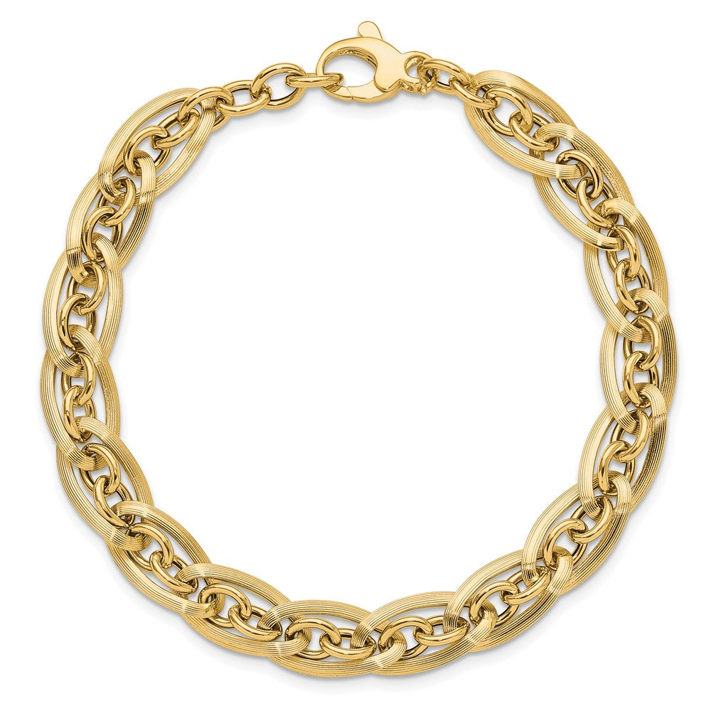 14k Yellow Gold 8 mm  Polished and Grooved w/ .5 in ext. Fancy Link Bracelet (5.56 grams)