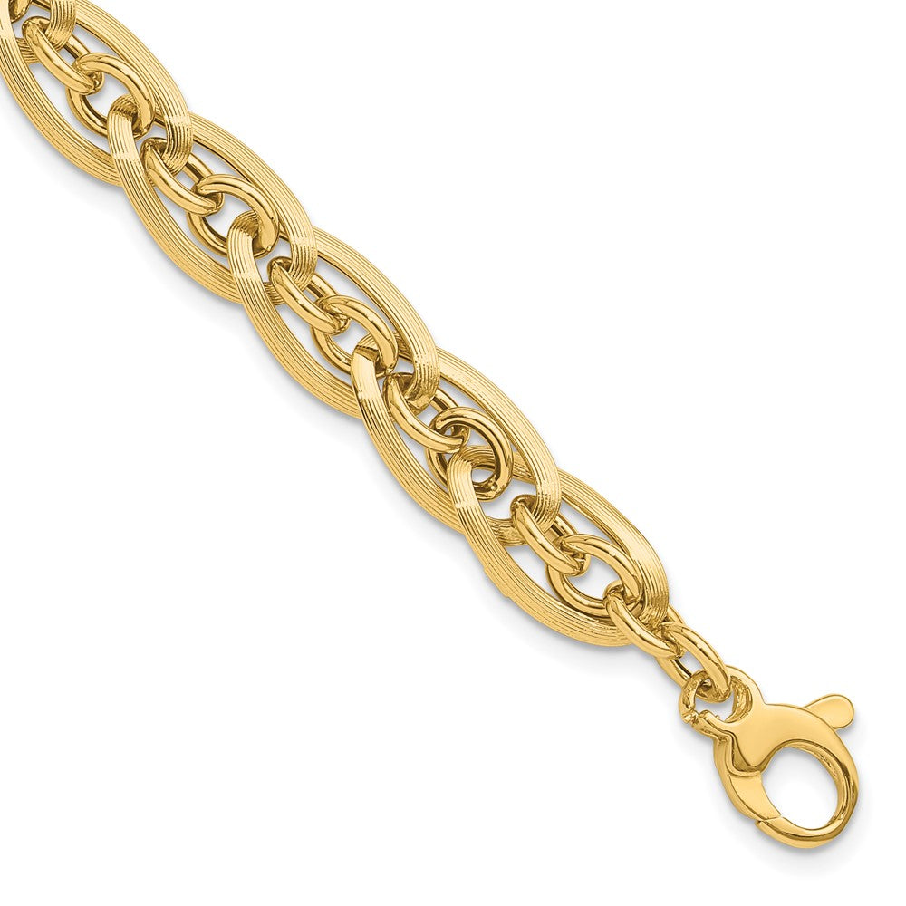 14k Yellow Gold 8 mm  Polished and Grooved w/ .5 in ext. Fancy Link Bracelet (5.56 grams)