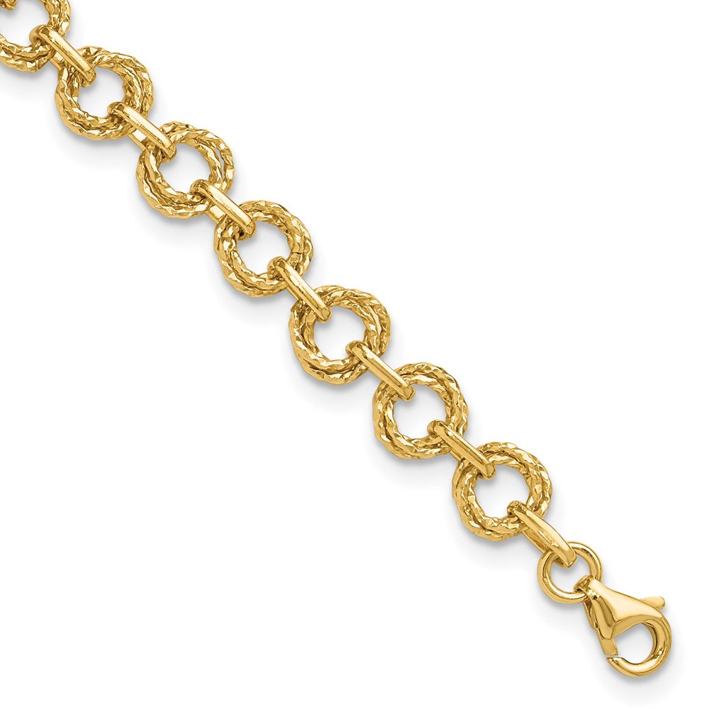 14k Yellow Gold 8 mm Polished & Textured Fancy Link Bracelet (6.85 grams)