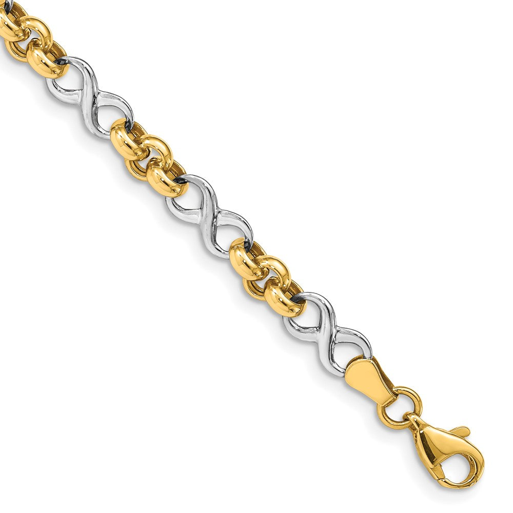14K Two-Tone Infinity Symbol and Rolo Link 7.5 inch Bracelet (4.91 grams)